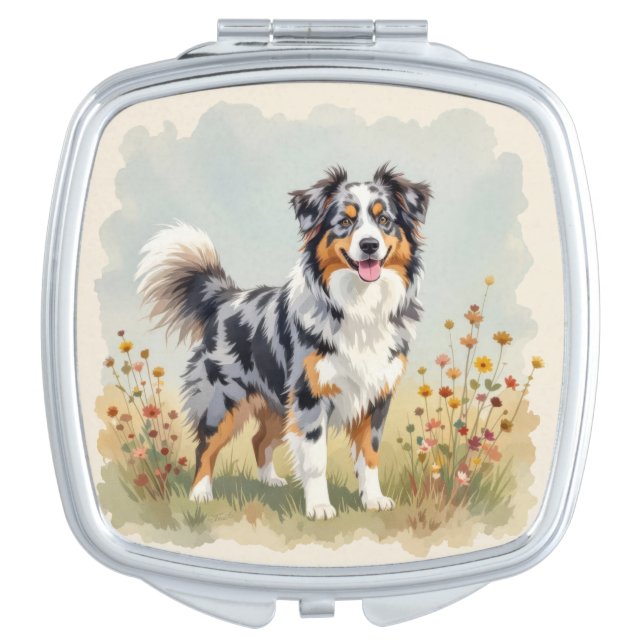 Australian Shepherd Dog Merle Long Tail Compact Mirror (Front)