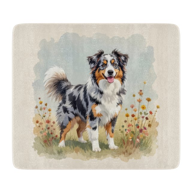 Australian Shepherd Dog Merle Long Tail Cutting Board (Front)