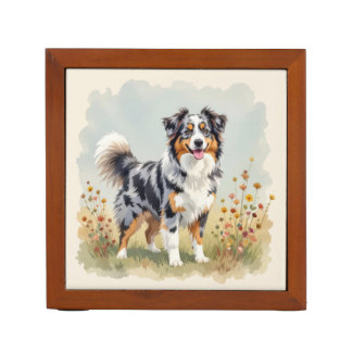 Australian Shepherd Dog Merle Long Tail Desk Organizer