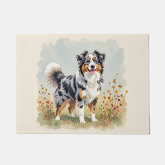 Australian Shepherd Dog Merle Long Tail Doormat (Front)