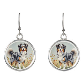 Australian Shepherd Dog Merle Long Tail Earrings
