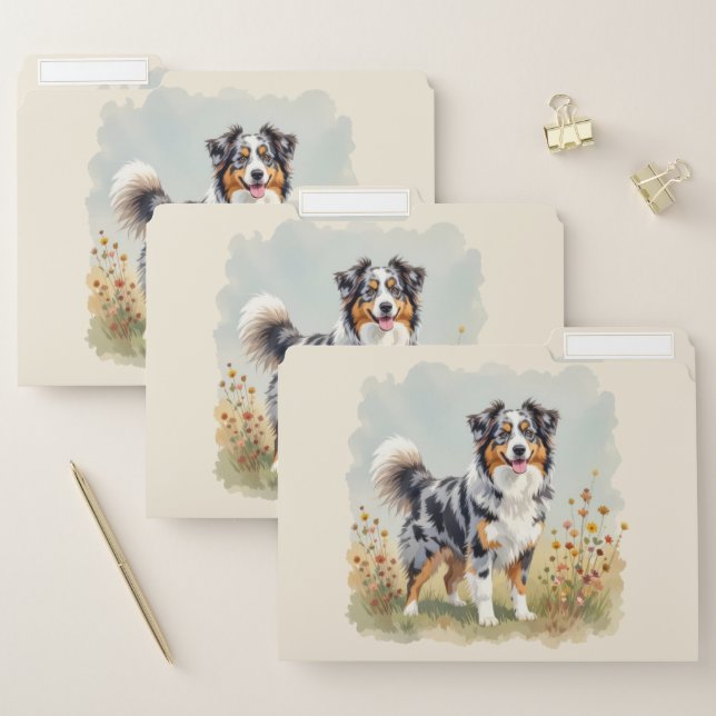 Australian Shepherd Dog Merle Long Tail File Folder (Set)