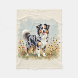 Australian Shepherd Dog Merle Long Tail Fleece Blanket