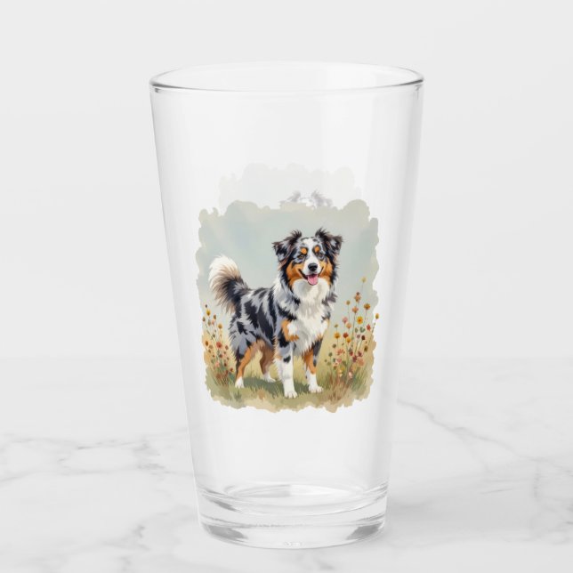 Australian Shepherd Dog Merle Long Tail Glass (Front)