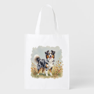 Australian Shepherd Dog Merle Long Tail Grocery Bag