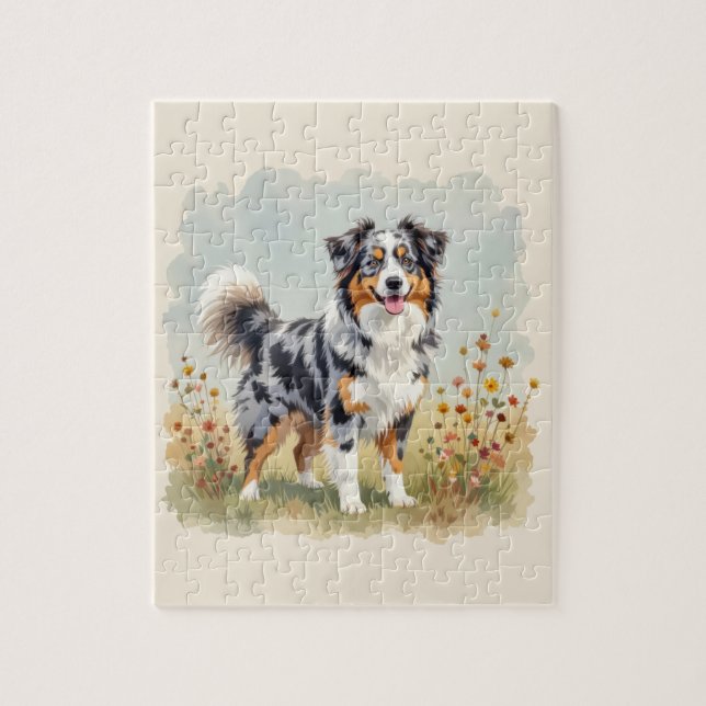 Australian Shepherd Dog Merle Long Tail Jigsaw Puzzle (Vertical)