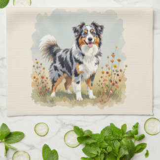 Australian Shepherd Dog Merle Long Tail Kitchen Towel