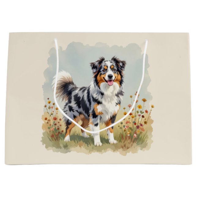 Australian Shepherd Dog Merle Long Tail Large Gift Bag (Front)