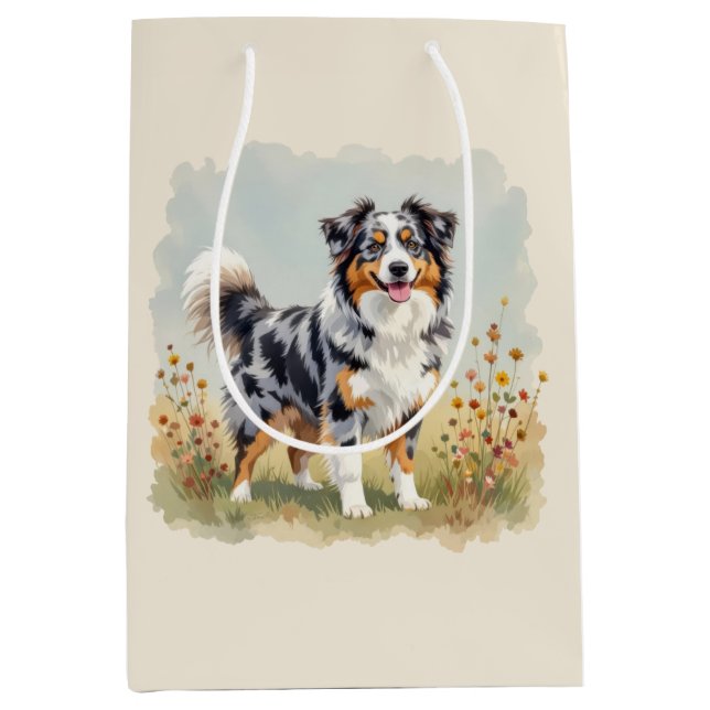 Australian Shepherd Dog Merle Long Tail Medium Gift Bag (Front)