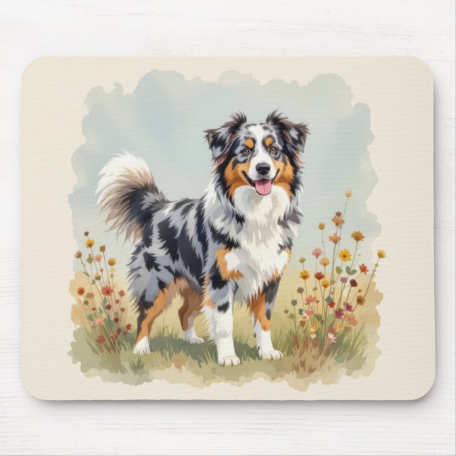 Australian Shepherd Dog Merle Long Tail Mouse Pad (Front)
