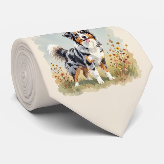 Australian Shepherd Dog Merle Long Tail Neck Tie (Rolled)