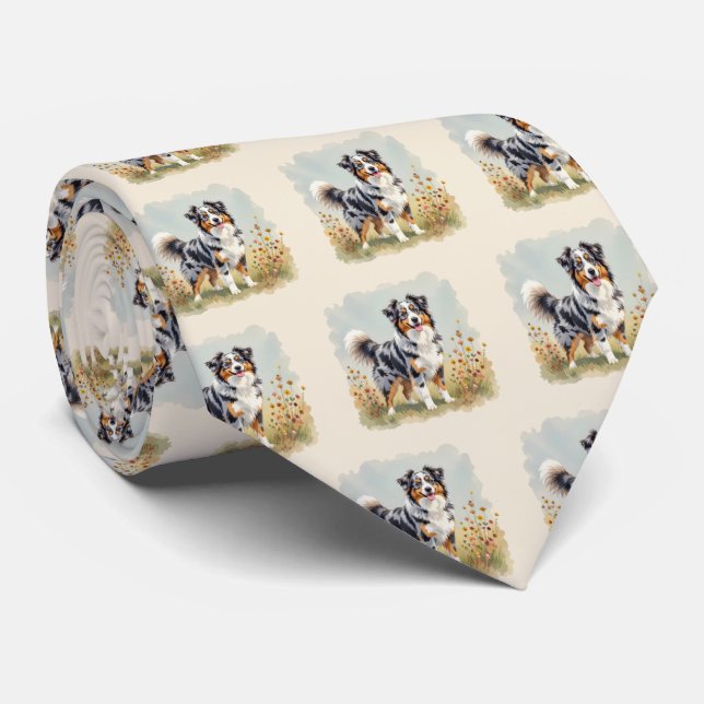 Australian Shepherd Dog Merle Long Tail Neck Tie (Rolled)