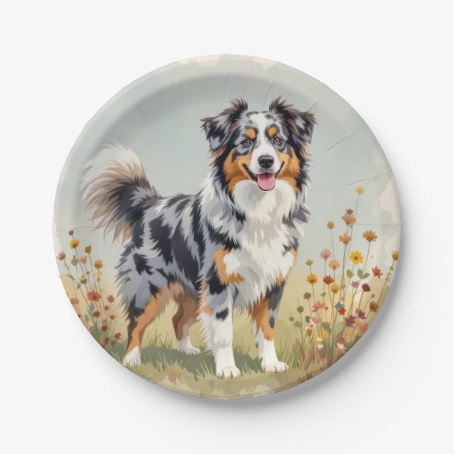 Australian Shepherd Dog Merle Long Tail Paper Plates (Front)