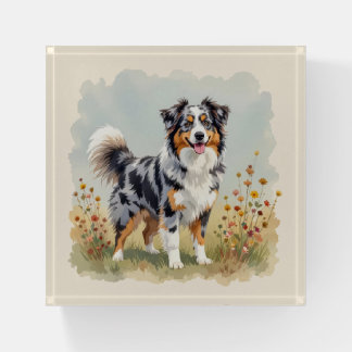 Australian Shepherd Dog Merle Long Tail Paperweight