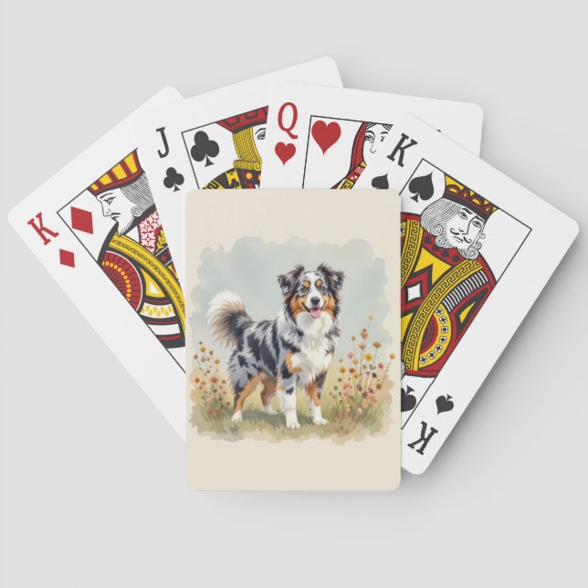 Australian Shepherd Dog Merle Long Tail Poker Cards (Back)