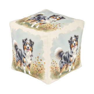 Australian Shepherd Dog Merle Long Tail Pouf