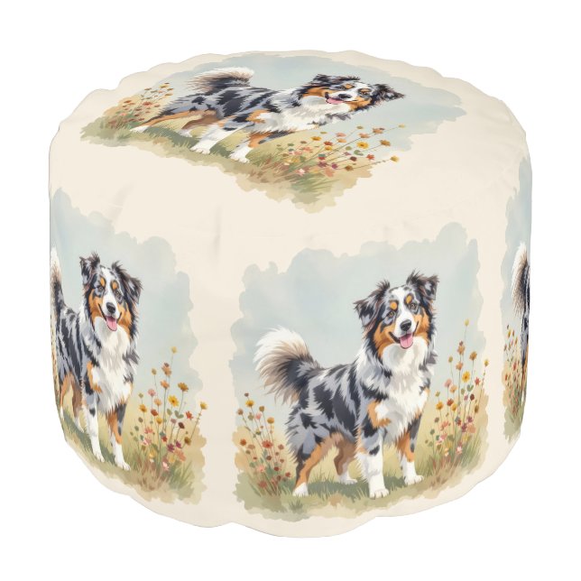 Australian Shepherd Dog Merle Long Tail Pouf (Angled Front)