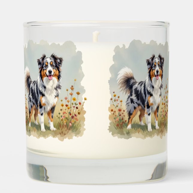 Australian Shepherd Dog Merle Long Tail Scented Candle (Front)