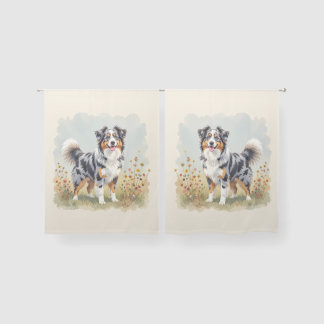 Australian Shepherd Dog Merle Long Tail Sheer Curtains