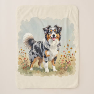 Australian Shepherd Dog Merle Long Tail Sherpa Blanket