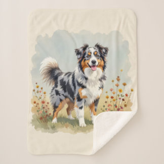 Australian Shepherd Dog Merle Long Tail Sherpa Blanket