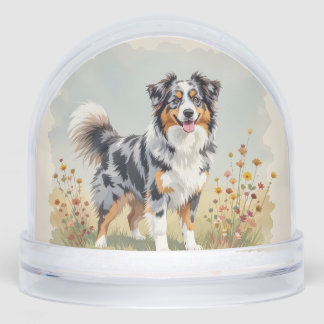 Australian Shepherd Dog Merle Long Tail Snow Globe