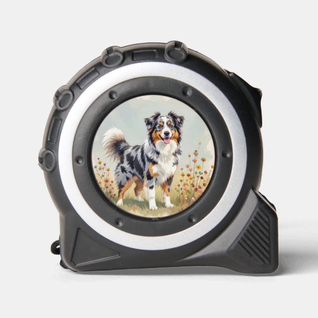 Australian Shepherd Dog Merle Long Tail Tape Measure (Front)