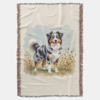 Australian Shepherd Dog Merle Long Tail Throw Blanket