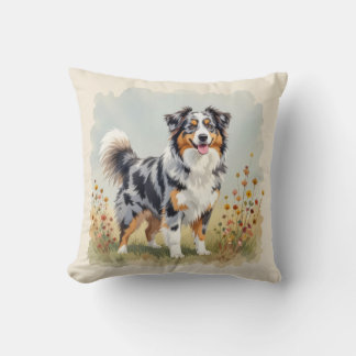 Australian Shepherd Dog Merle Long Tail Throw Pillow
