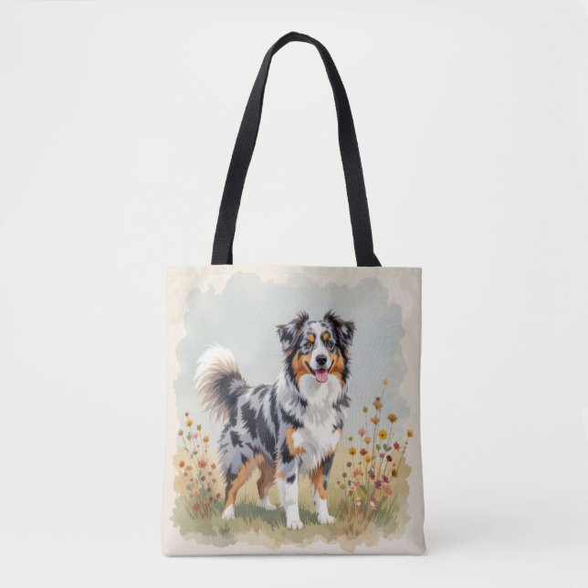 Australian Shepherd Dog Merle Long Tail Tote Bag (Front)