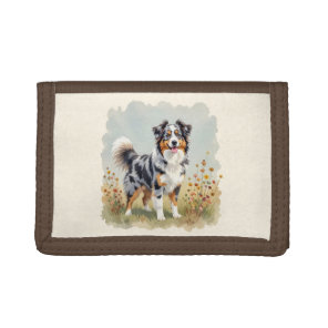 Australian Shepherd Dog Merle Long Tail Tri-fold Wallet