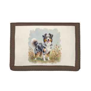 Australian Shepherd Dog Merle Long Tail Tri-fold Wallet