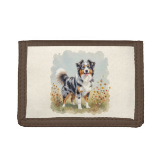 Australian Shepherd Dog Merle Long Tail Trifold Wallet