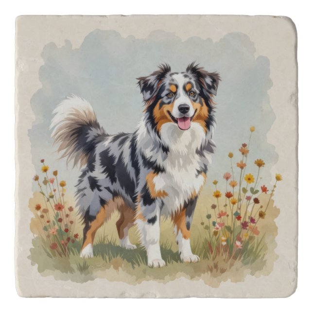 Australian Shepherd Dog Merle Long Tail Trivet (Front)