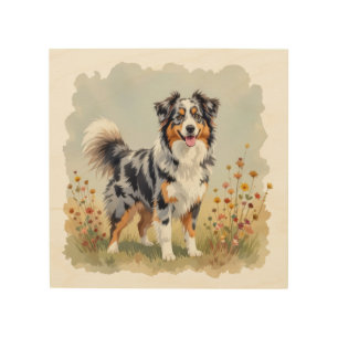 Australian Shepherd Dog Merle Long Tail Wood Wall Art