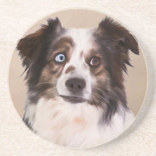Australian Shepherd Dog Oil Painting Art Drink Coaster