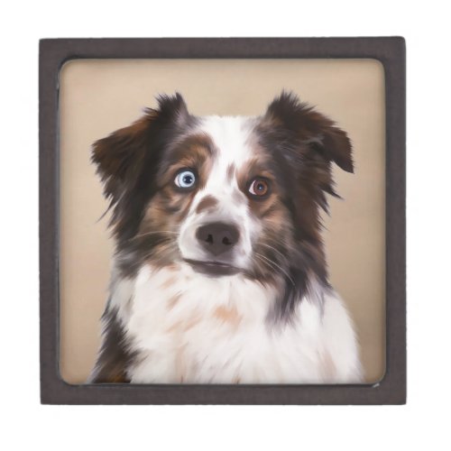 Australian Shepherd Dog Oil Painting Art Keepsake Box