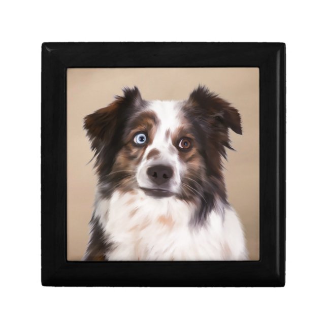 Australian Shepherd Dog Oil Painting Art Keepsake Box (Front)