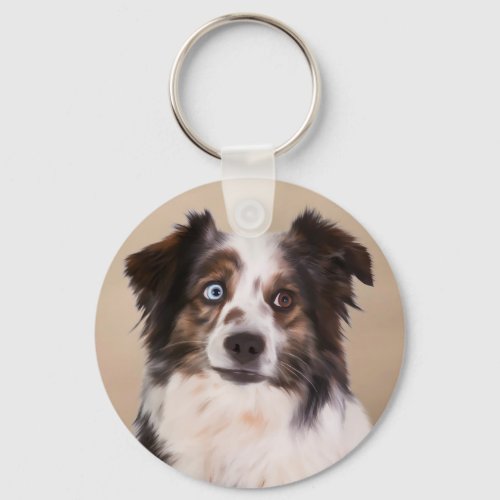 Australian Shepherd Dog Oil Painting Art Keychain