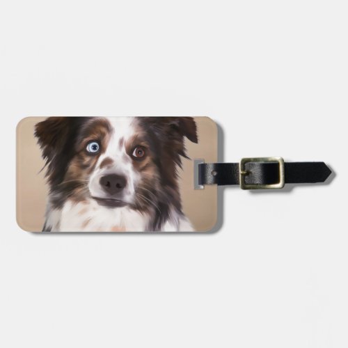 Australian Shepherd Dog Oil Painting Art Luggage Tag