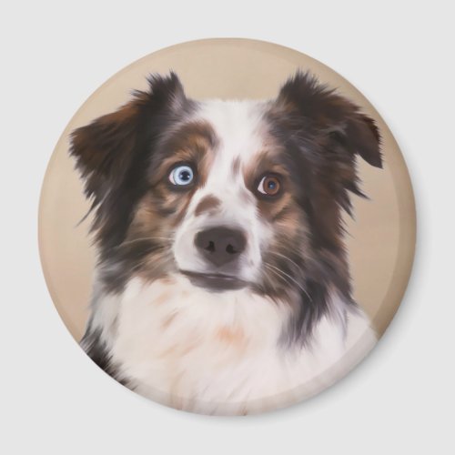 Australian Shepherd Dog Oil Painting Art Magnet