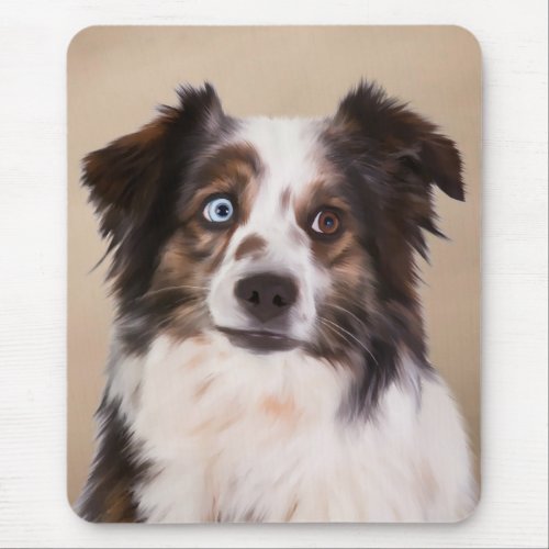 Australian Shepherd Dog Oil Painting Art Mouse Pad