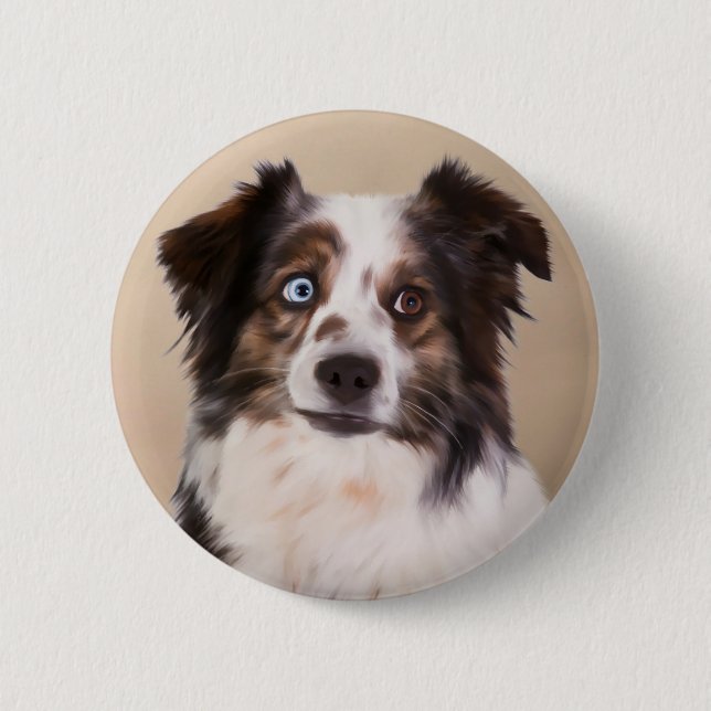 Australian Shepherd Dog Oil Painting Art Pinback Button (Front)