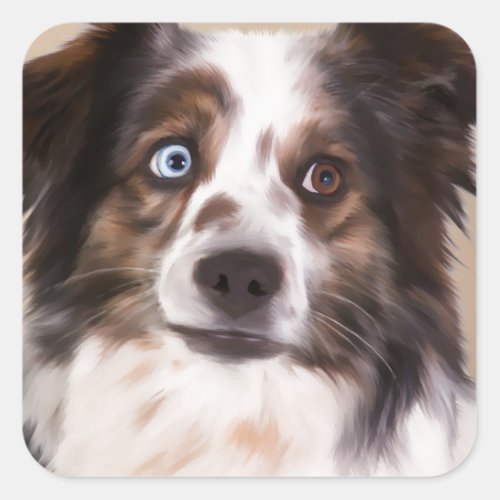 Australian Shepherd Dog Oil Painting Art Square Sticker