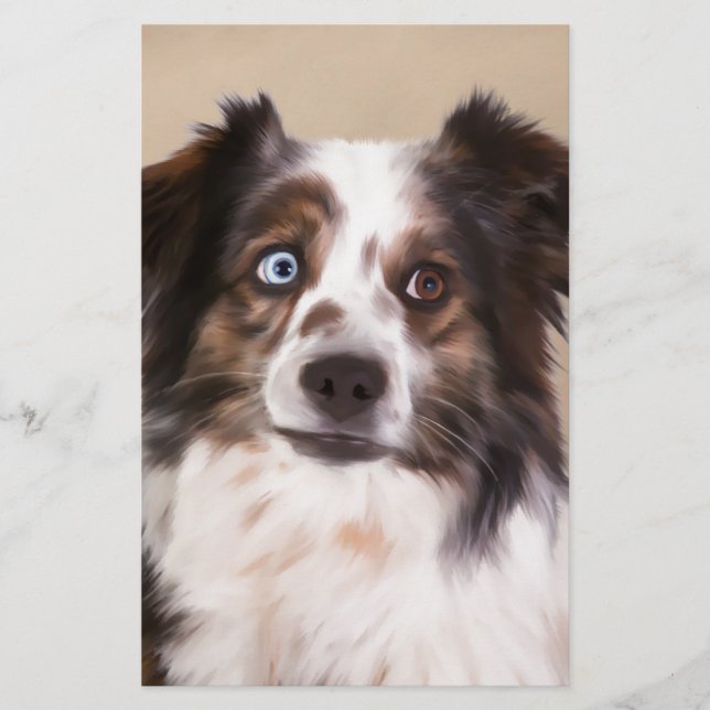 Australian Shepherd Dog Oil Painting Art Stationery (Front)