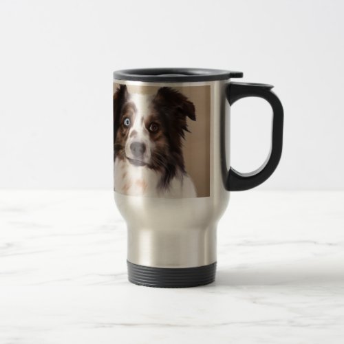 Australian Shepherd Dog Oil Painting Art Travel Mug