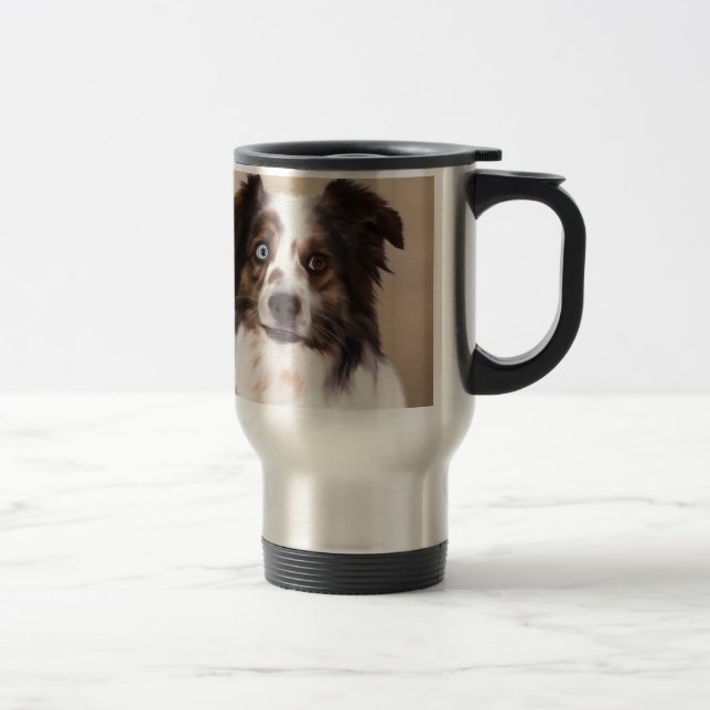 Australian Shepherd Dog Oil Painting Art Travel Mug (Right)