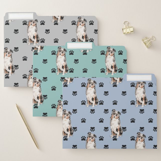 Australian Shepherd Dog Paw Prints Pattern File Folder (Set)