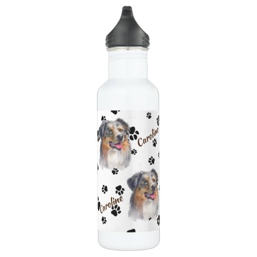 Australian Shepherd Dog Pawprint Stainless Steel Water Bottle