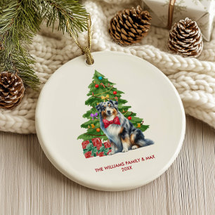 Australian Shepherd Dog Personalized Christmas Ceramic Ornament